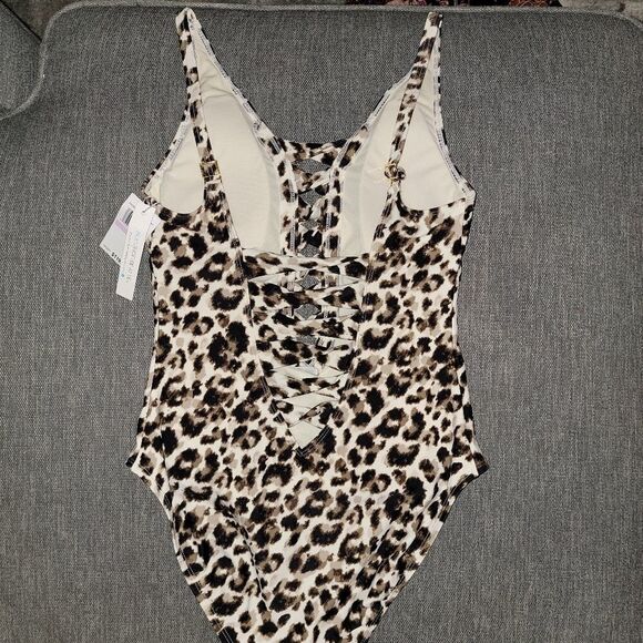 New with tags Bleu Rod Beattie Animal Print Lace Down Twist Front One-Piece Swim - Picture 6 of 15